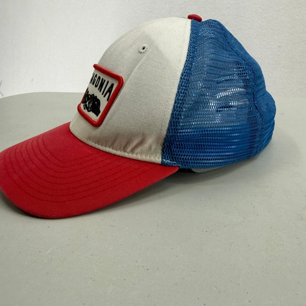 Patagonia Trucker Patch Hat  White Red Blue Fitz Roy Mountain Mesh Snapback